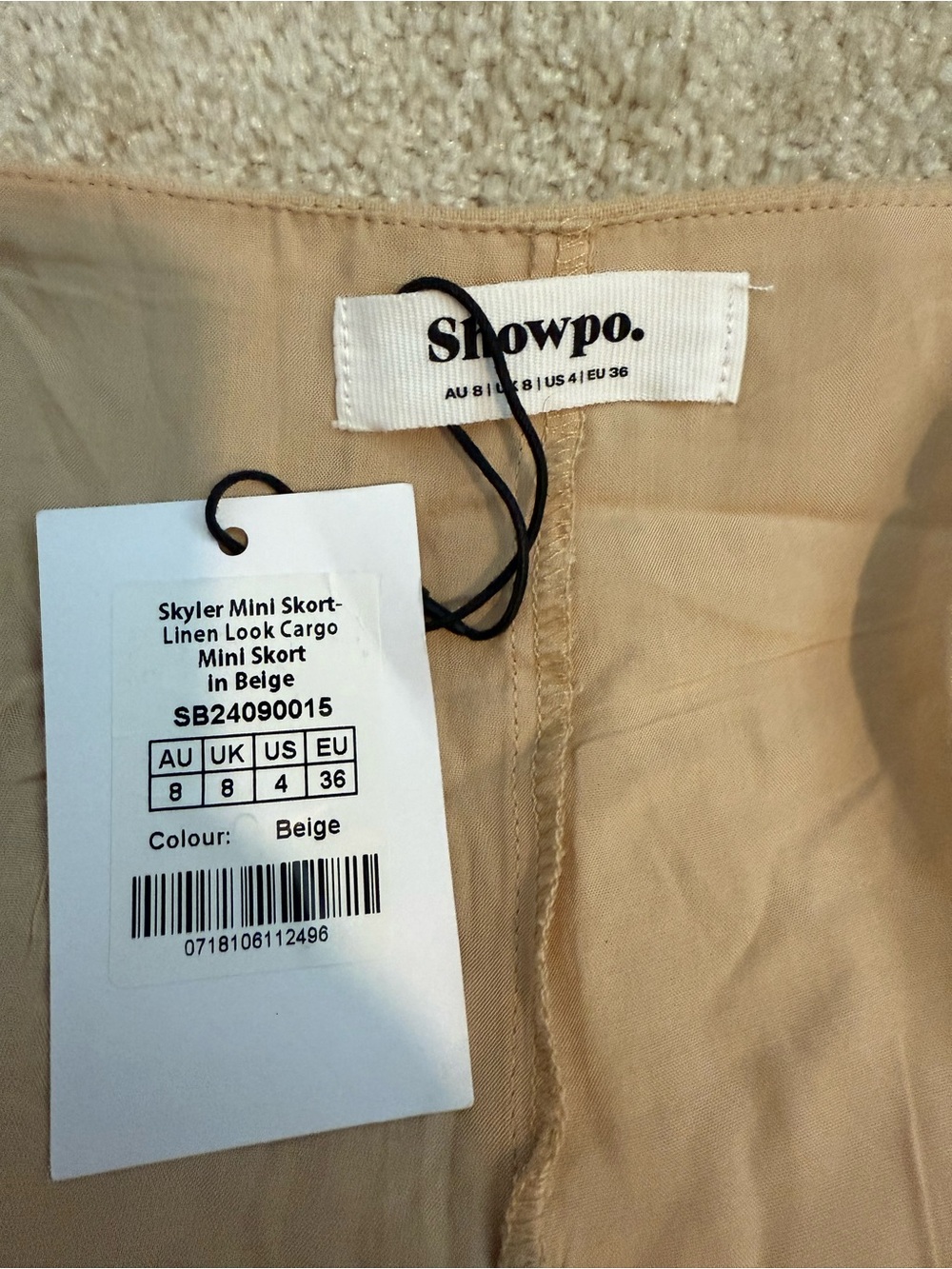 NWT Showpo SKYLER MINI SKORT
Linen Look Cargo Mini Skort In Beige - Picture 5 of 6